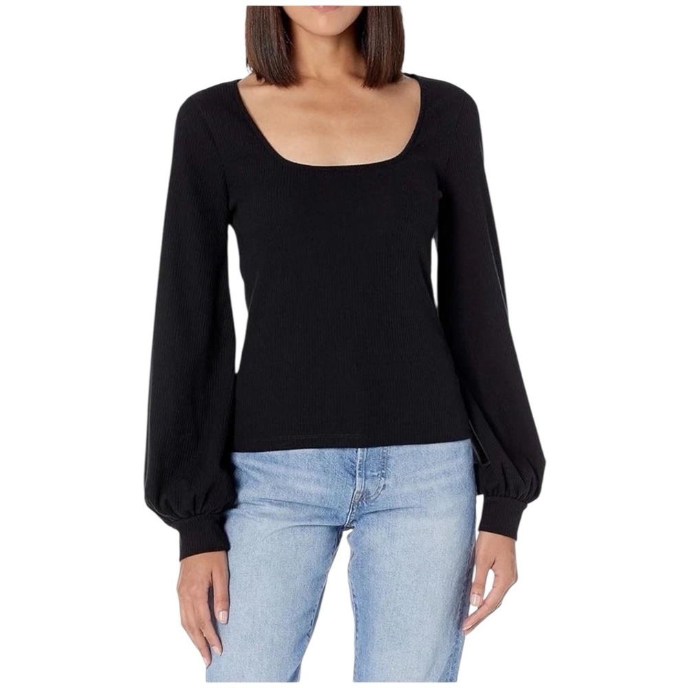 LucysWhims x The Drop Square Neck Balloon Sleeve Top Womens Black 3X Textured